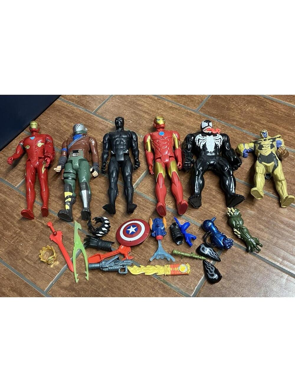 Lot Of 6 Marvel & DC 8 To 12” Tall Action Figures Plus Accessories